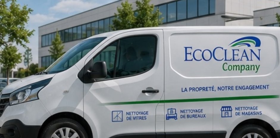 Camionnette EcoClean Company avec flocage « La propreté, notre engagement »
